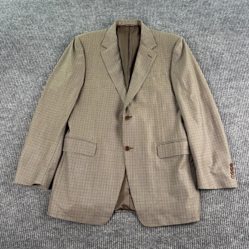 Canali Sport Coat 42L Taupe Wool Nailhead Blazer Italy Tiny Sleeve Hole
